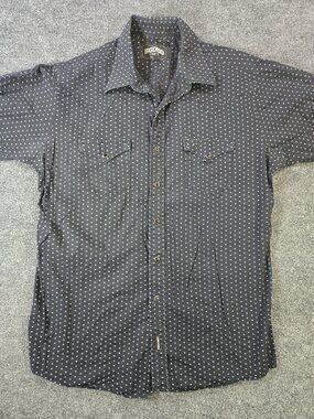 Rodeo Carte Western Shirt Mens 2XL Black Blue Pearl Snap Short Sleeve Cowboy